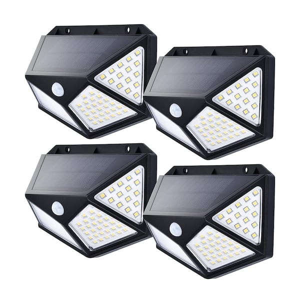 LUTEC Black Motion Sensing Outdoor Solar Wall Light Lantern with Integrated LED (4-Pack)