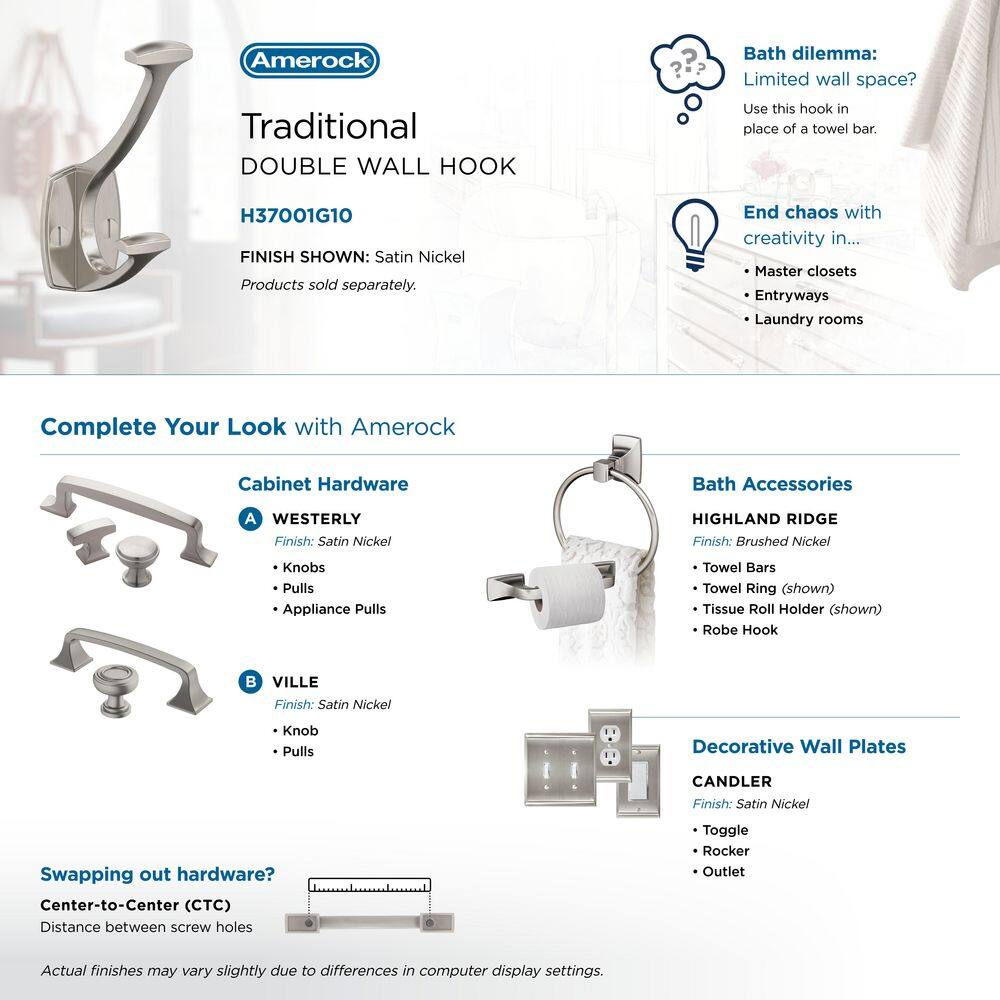 Satin Nickel Double Prong Decorative Metal Wall Hook