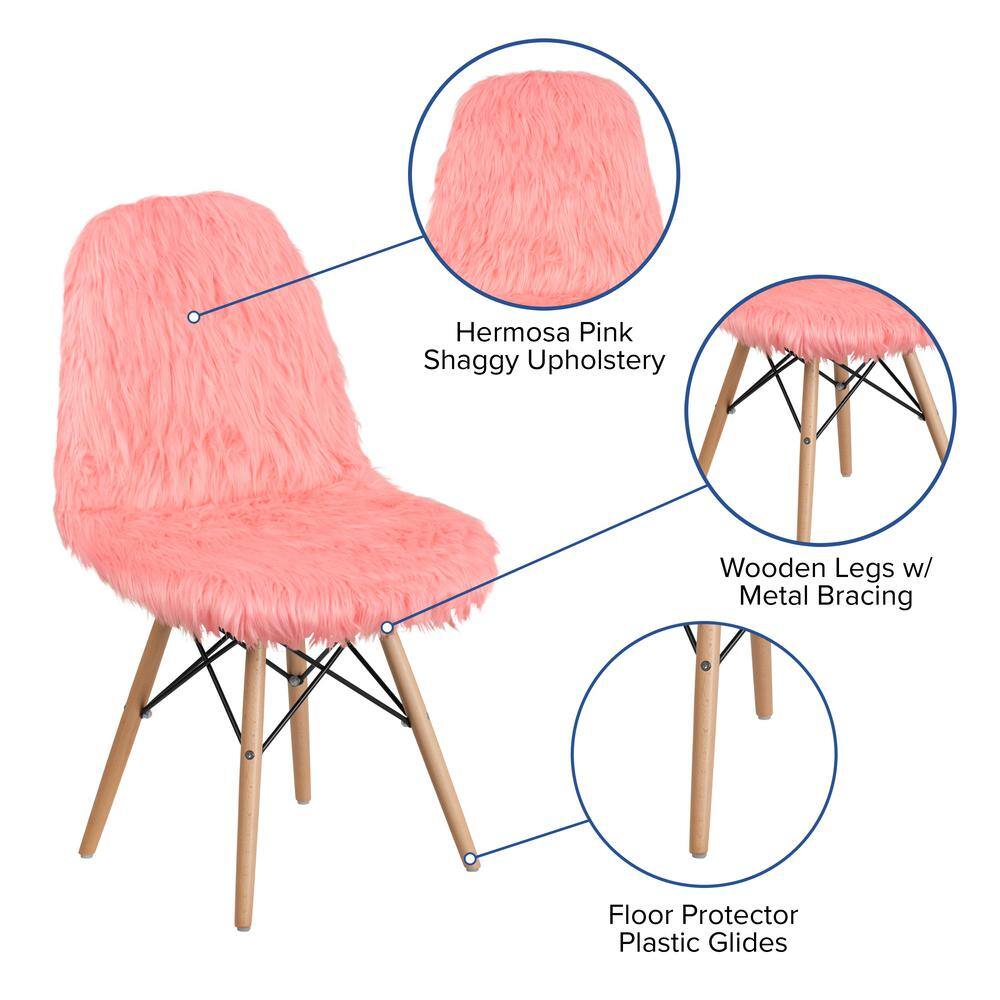 Hermosa Pink Faux Fur Accent Chair with Beechwood Base