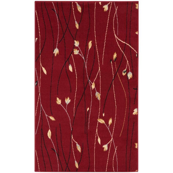 Nourison Grafix Red 3 ft. x 5 ft. Floral Contemporary Kitchen Area Rug