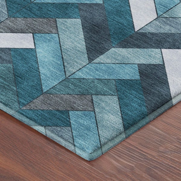 Mayfield Premium Machine Washable Abstract AMF2296 Teal 2 ft. x 3 ft. Accent Rug