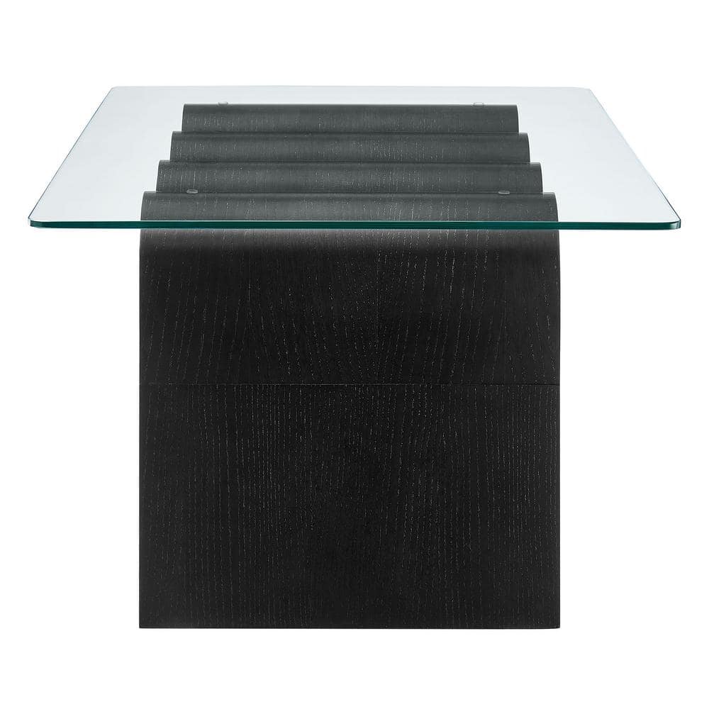 Ondine Glass and Wood Specialty Coffee Table in Black - Retro Vintage 40 in. Squiggle
