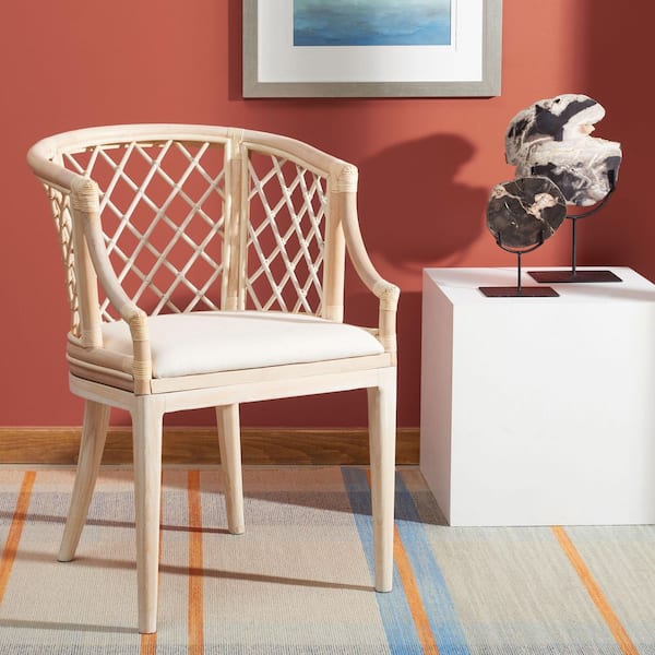 Carlotta Natural White Wash Arm Chair with White Cushion