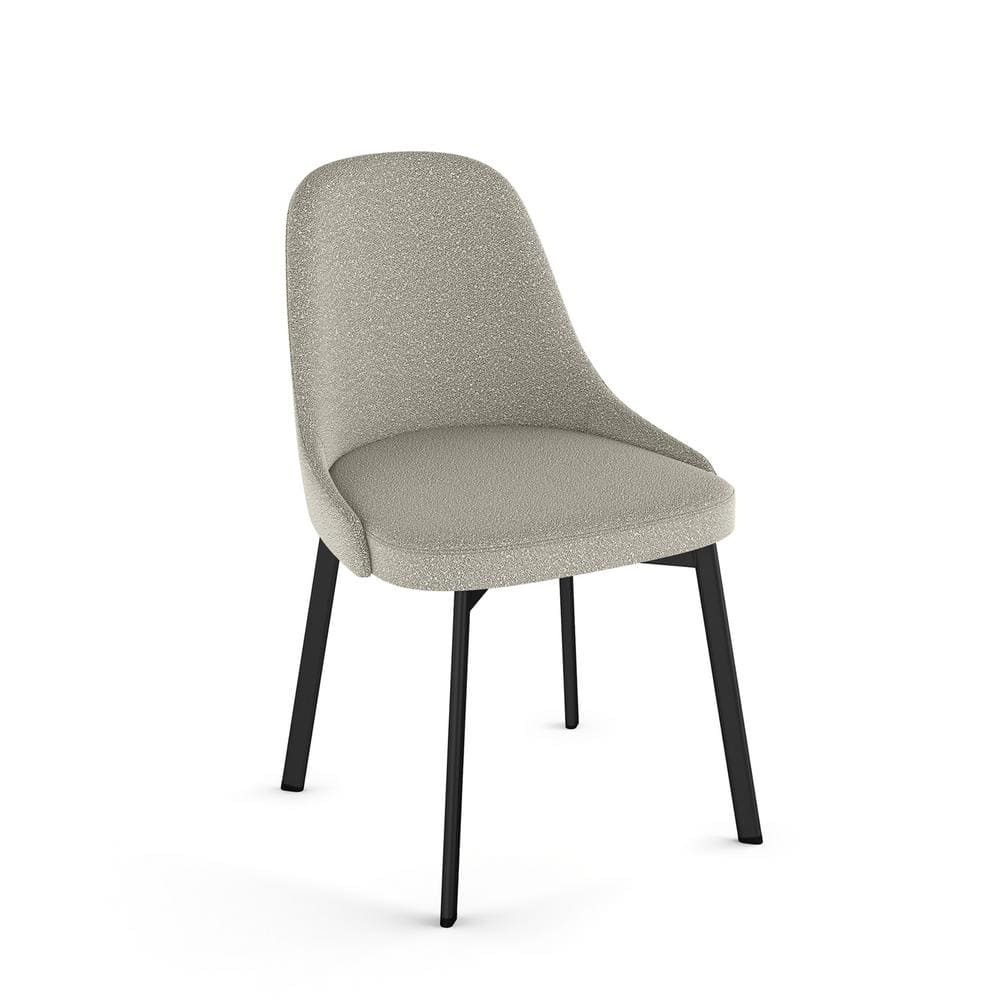 Light Beige Grey Bouclé Upholstered Side Chair with Black Metal Legs