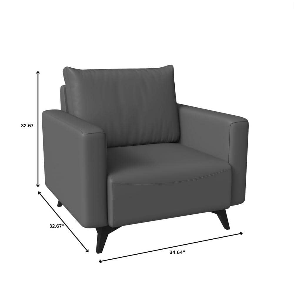 Measurement diagram showing the dimensions of the armchair.