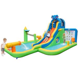 Inflatable Water Slide Giant Splash Pool for Kids Backyard Fun without Blower