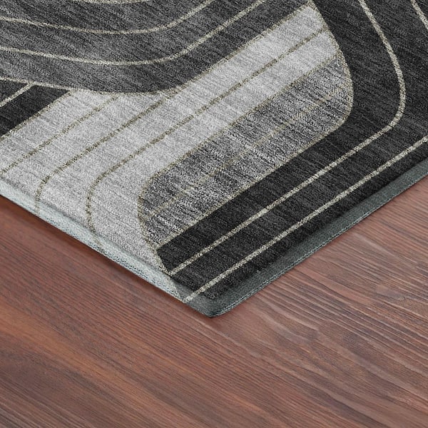 Mayfield Premium Machine Washable Abstract AMF2422 Black 9 ft. x 12 ft. Area Rug