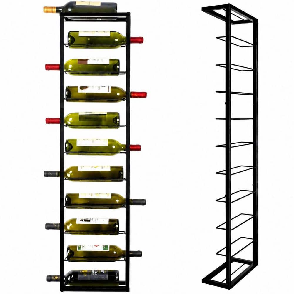 10-Bottle Black Wall Mounted Metal Wine Rack for Kitchen, Bar, Wine Cellar or Restaurant Storage