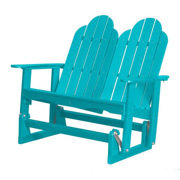 WILDRIDGE Classic 2Person Aruba Blue Plastic Outdoor Adirondack Glider LCC208AB The Home Depot