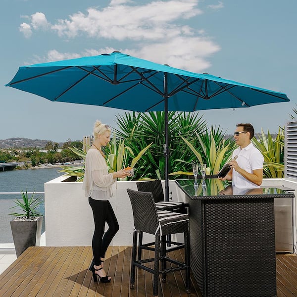 extra large tilting patio umbrella Tatayosi 15 ft. Extra Large Double-Sided Market Crank and Push Button Tilt Patio Umbrella in Blue