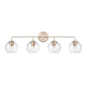 35.25 in. 4-Light Modern Gold Vanity Light with Clear Glass Shade