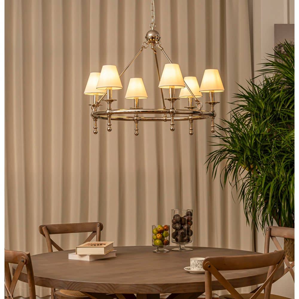 W34 in 6-Light Vintage Elegant Polished Nickel Chandelier Classic Lighting with White Fabric Lamp Shade for Dining Room price history on PriceWatchPro