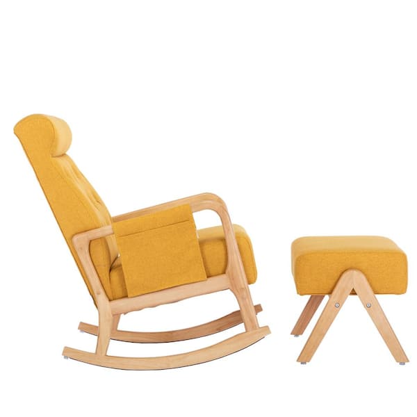 PUDO Yellow Polyester Fabric Rocking Chair Set of 2