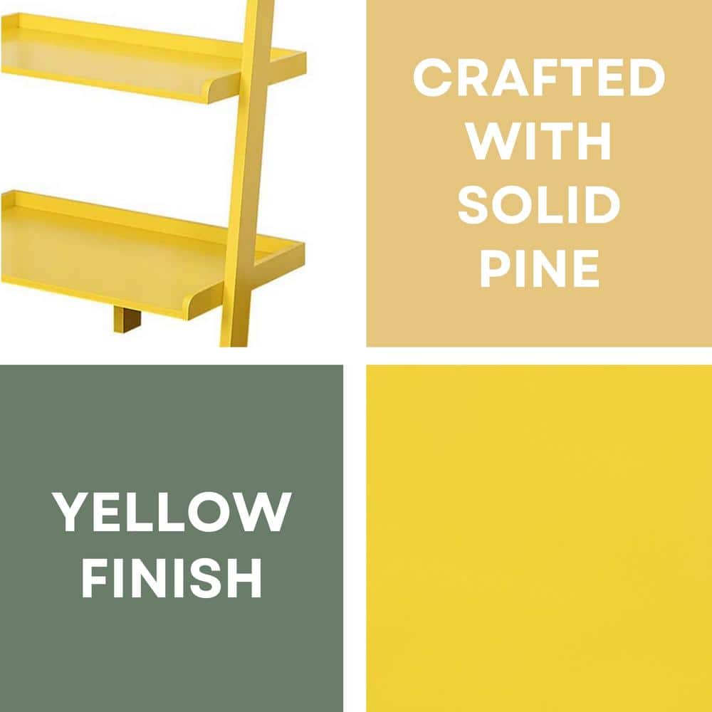 Sunshine Yellow Solid Pine and Birch Veneer Ladder Bookshelf