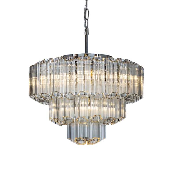 ALOA DECOR 16 in. 5-Light Chrome Round Chandelier Interior Glam Flush Mount Ceiling Light Clear Glass Tube Fountain