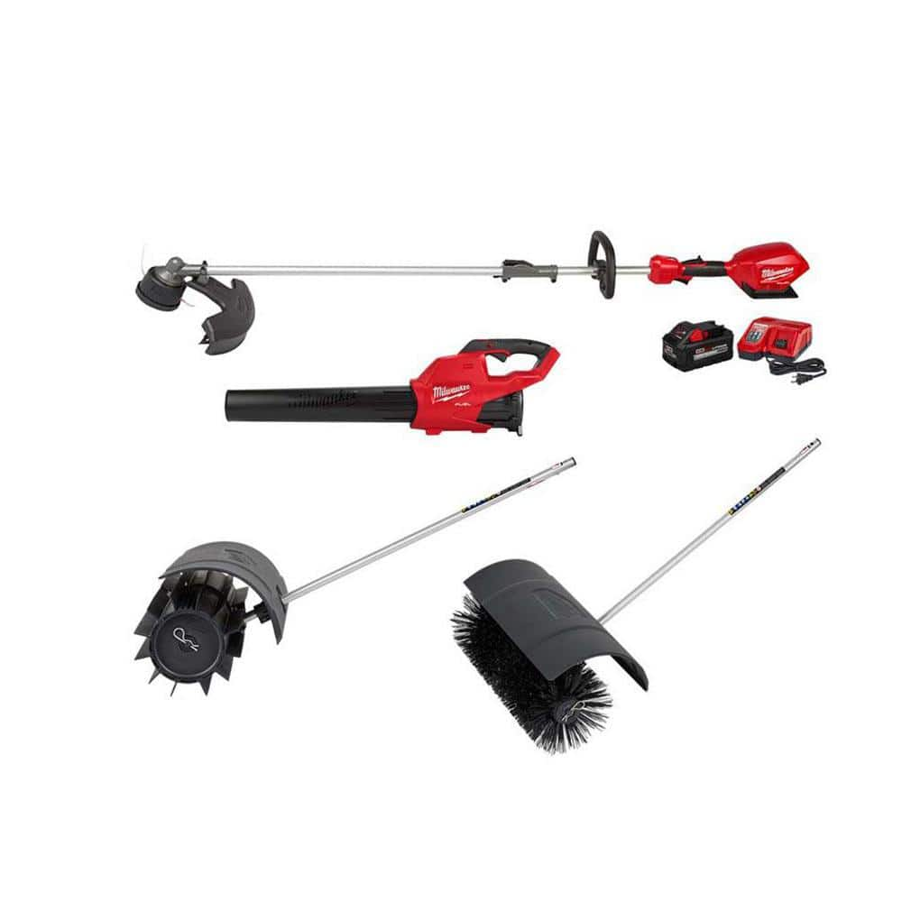 M18 FUEL 18V Lithium-Ion Brushless Cordless Electric String Trimmer/Blower Combo Kit w/Broom, Bristle Brush (4-Tool) -  Milwaukee, 3000-4041