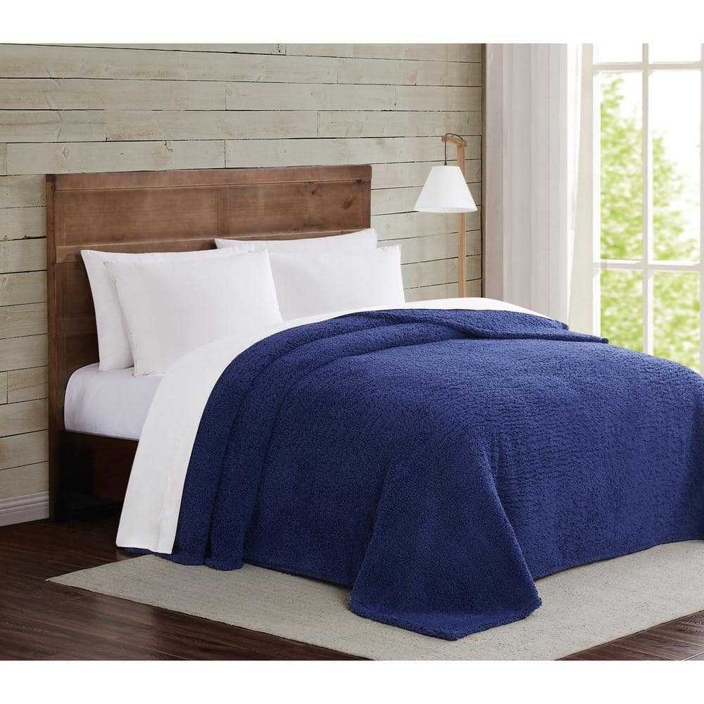 Twin XL Navy Marshmallow Sherpa Fleece Blanket