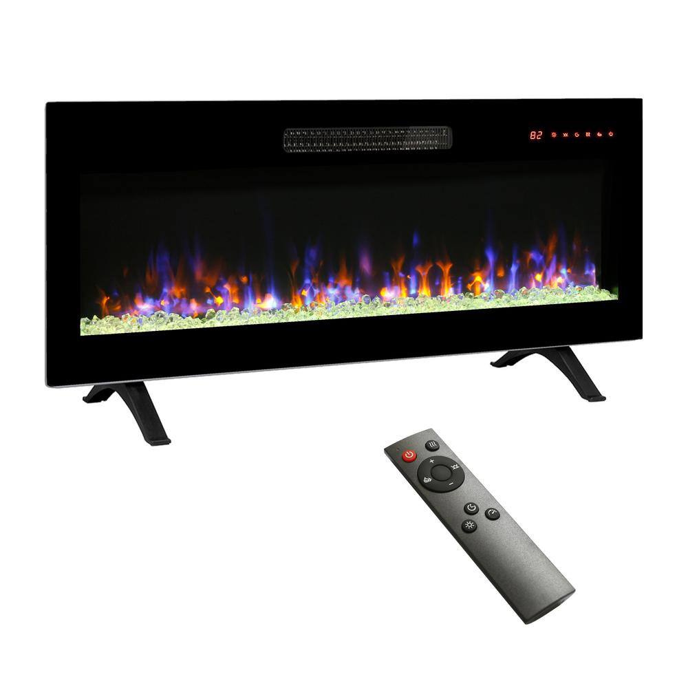 42 in. Wall Mounted/Recessed Metal Smart Electric Fireplace Black