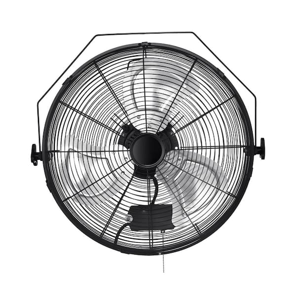 20 in. 3-Speed Oscillating High Velocity Black Indoor Wall Mount Fan Metal Air Circulator
