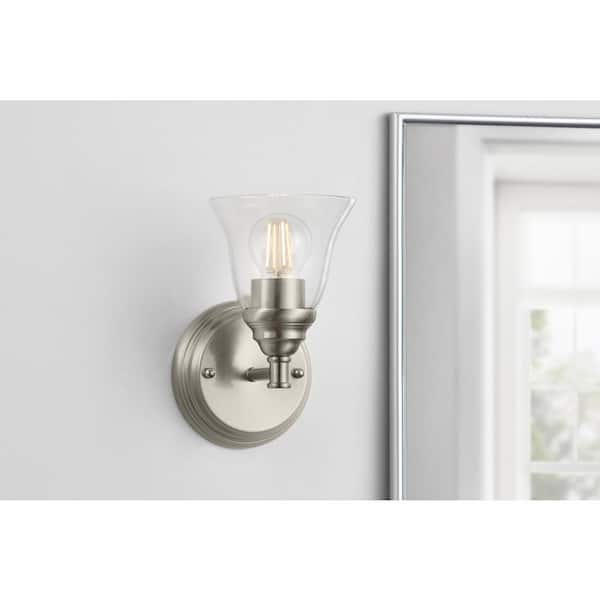 Marsden 5.5 in. 1-Light Brushed Nickel Transitional Wall Sconce with Clear Glass Shade