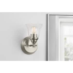 Marsden 5.5 in. 1-Light Brushed Nickel Transitional Wall Sconce with Clear Glass Shade