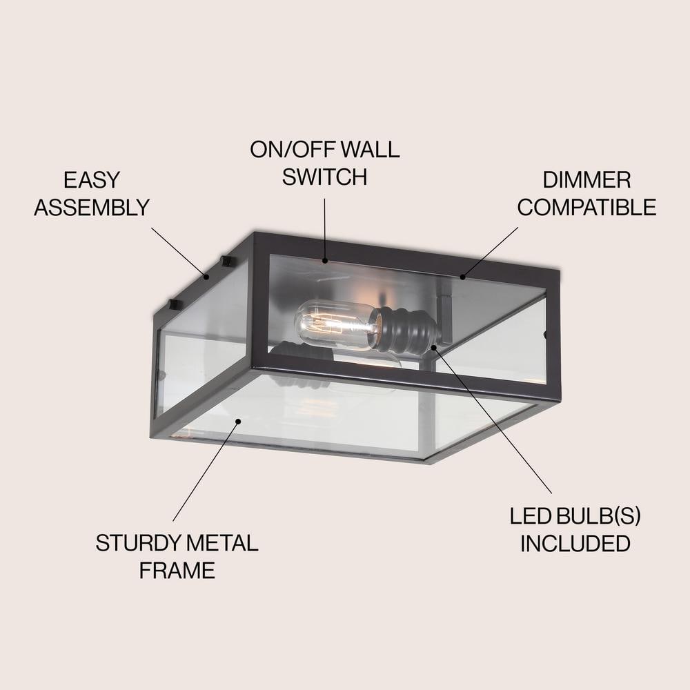 Grayson 12" Oil Rubbed Bronze and Clear Glass LED Flush Mount