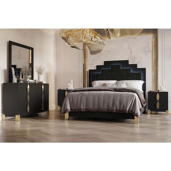 New Classic Furniture Empire 5-Piece Black Queen Wood Bedroom Set (Bed, Dresser, Mirror, 2 Nightstands)
