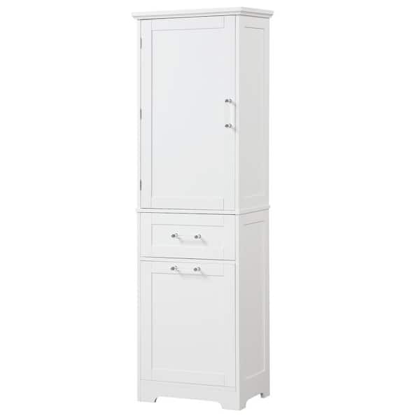 20 in. W x 13 in. D x 68 in. H MDF White Linen Cabinet, Tall Storage Cabinet with 2 Drawers and Adjustable Shelf