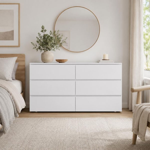 6 drawer dresser white FUFU&GAGA White 59.0-in W Standard dresser one_size