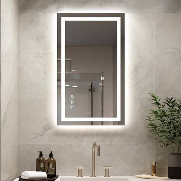 DurX-litecrete 24 in W x 40 in H Rectangular Frameless Wall Mount 3-Colors Dimmable Anti-Fog LED Bathroom Vanity Mirror with Memory