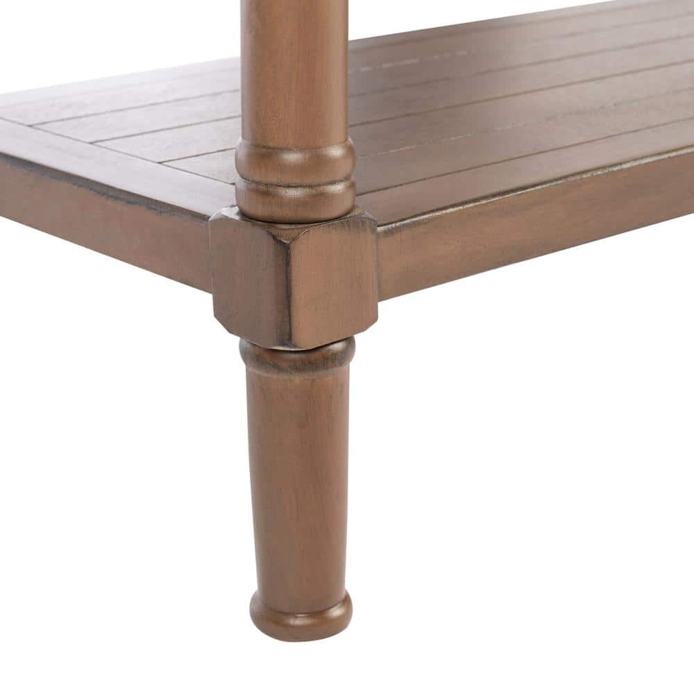 Filbert Brown Wood and Metal Console Table with Storage