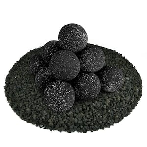 4 in. Set of 14 Ceramic Fire Balls in Midnight Black Speckled