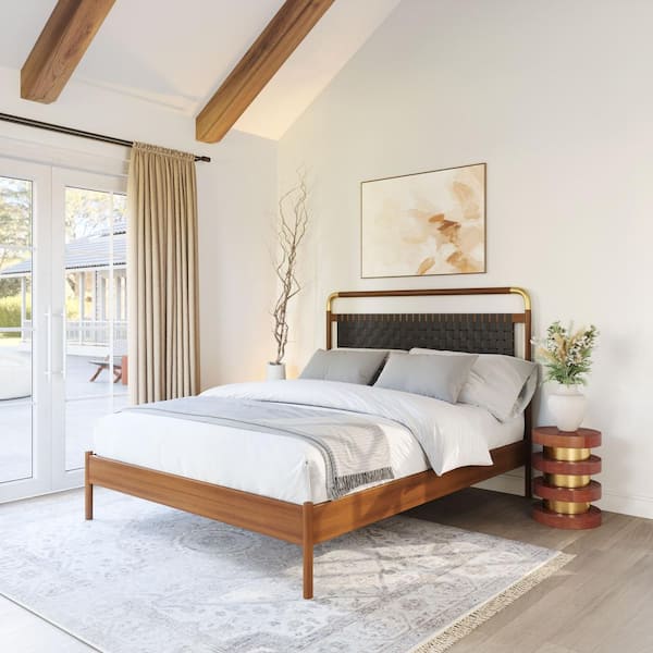 Netz Black and Walnut Rubberwood Frame King Platform Bed