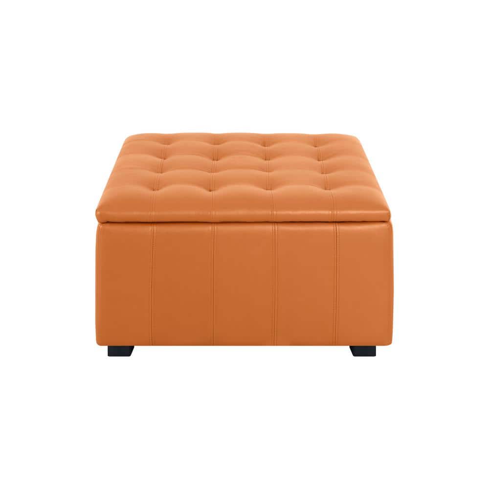 MAYKOOSH Caramel Tufted Storage Faux Leather Ottoman Bench, 31" Large