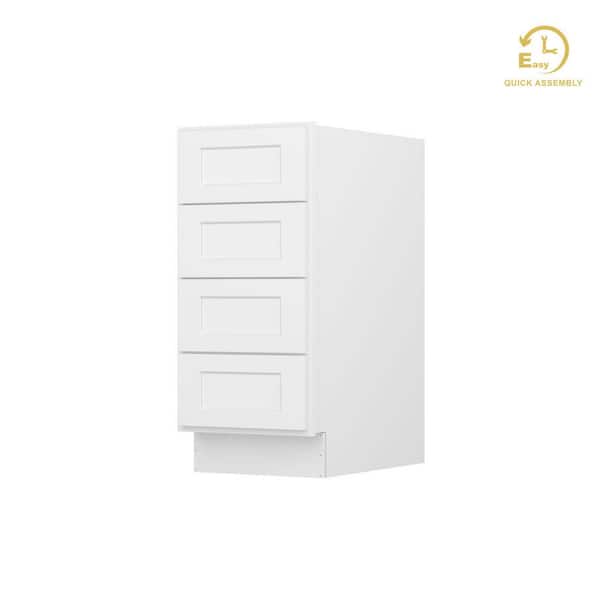 Easy-DIY 15 in. W x 24 in. D x 34.5 in. H Ready to Assemble Drawer Base Kitchen Cabinet in Shaker White with 4-Drawers
