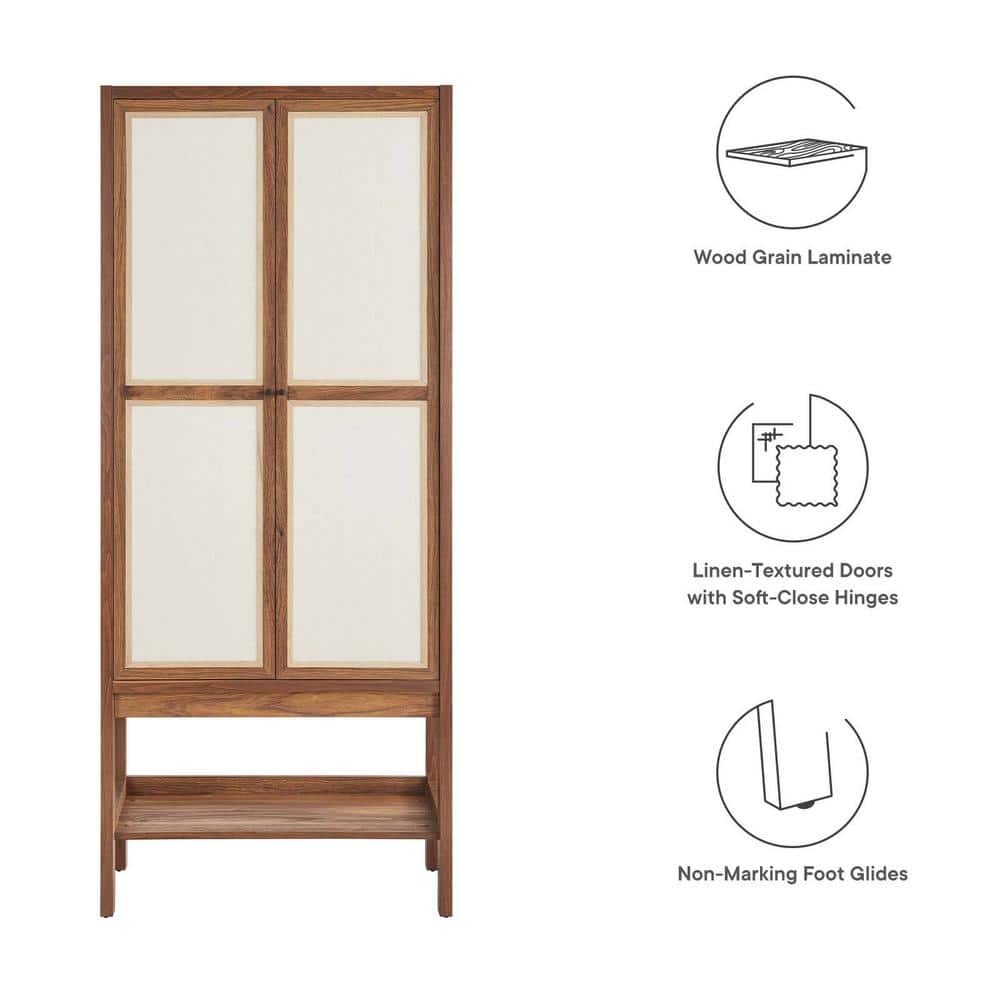 Capri Tall Walnut Wood Grain Freestanding Storage Cabinet with Linen Doors