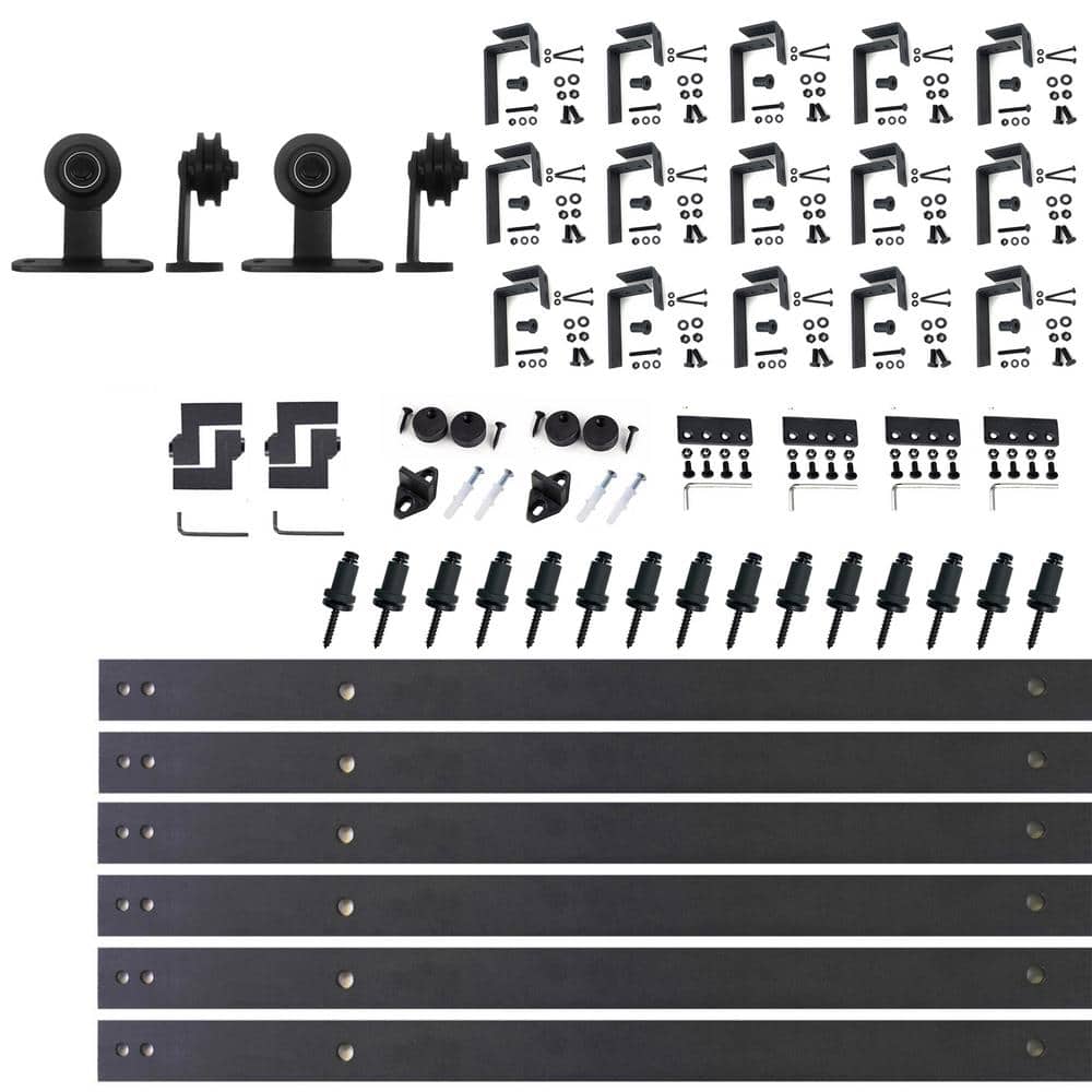 20 ft./240 in. Black Rustic Double Track Bypass U-Shape Sliding Barn Door Hardware Kit - T-Shape Design Roller price history on PriceWatchPro