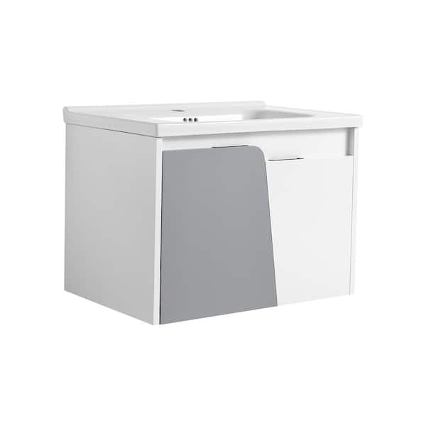 Satico 27.80 in. W x 18.50 in. D x 20.70 in. H Floating Wall-Mounted Bath Vanity in White with White Ceramic Top