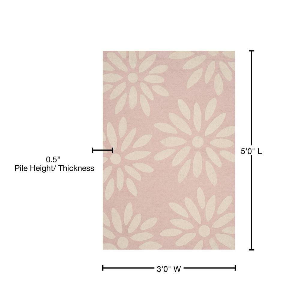Ivory and Pink Daisy Hand-Tufted Wool Kids Rug