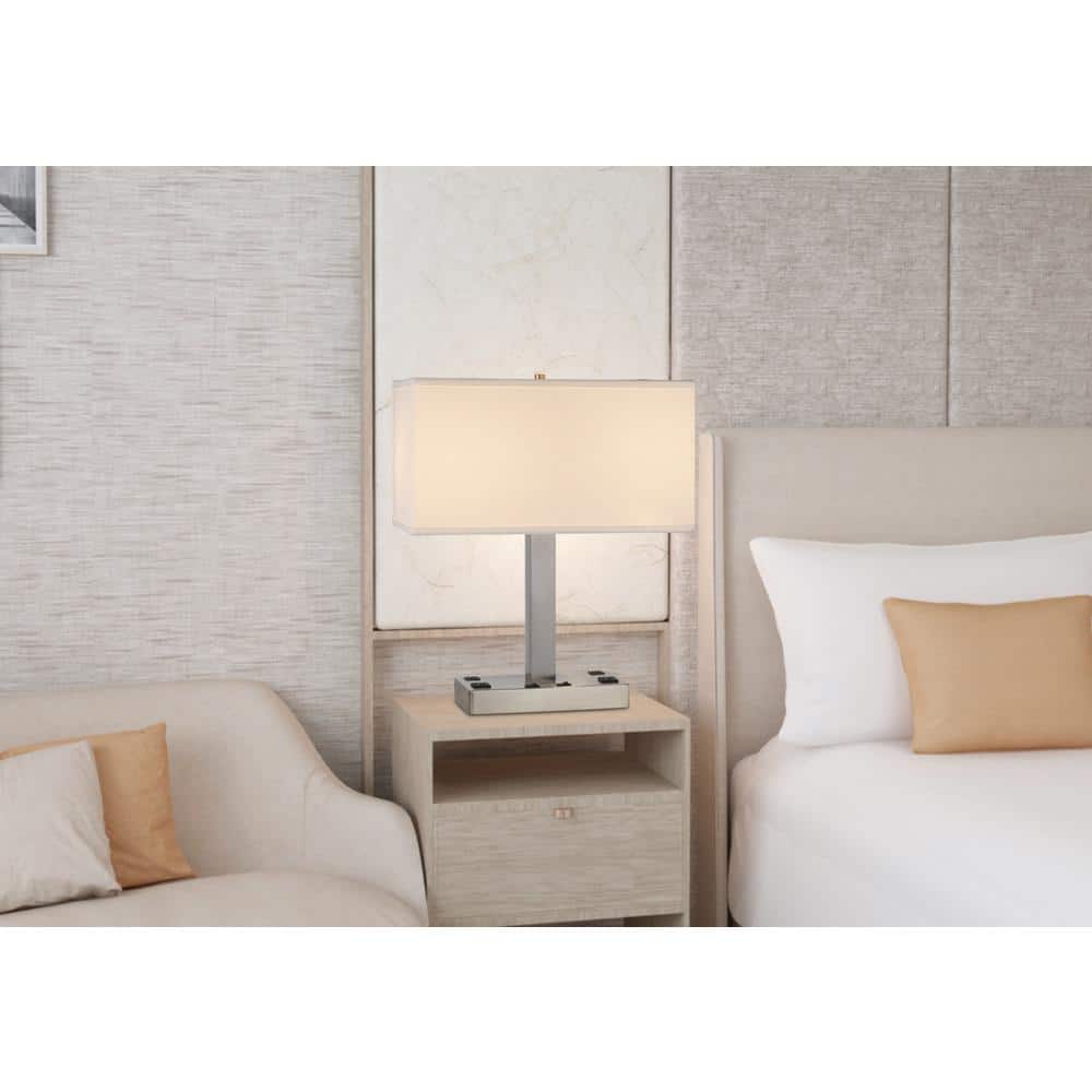 21'' Nickel Metal Desk Lamp with White Rectangular Shade