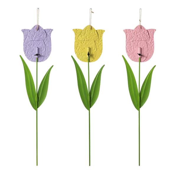 Glitzhome Set of 3 24 in.H Easter Metal Tulips Yard Stake (KD
