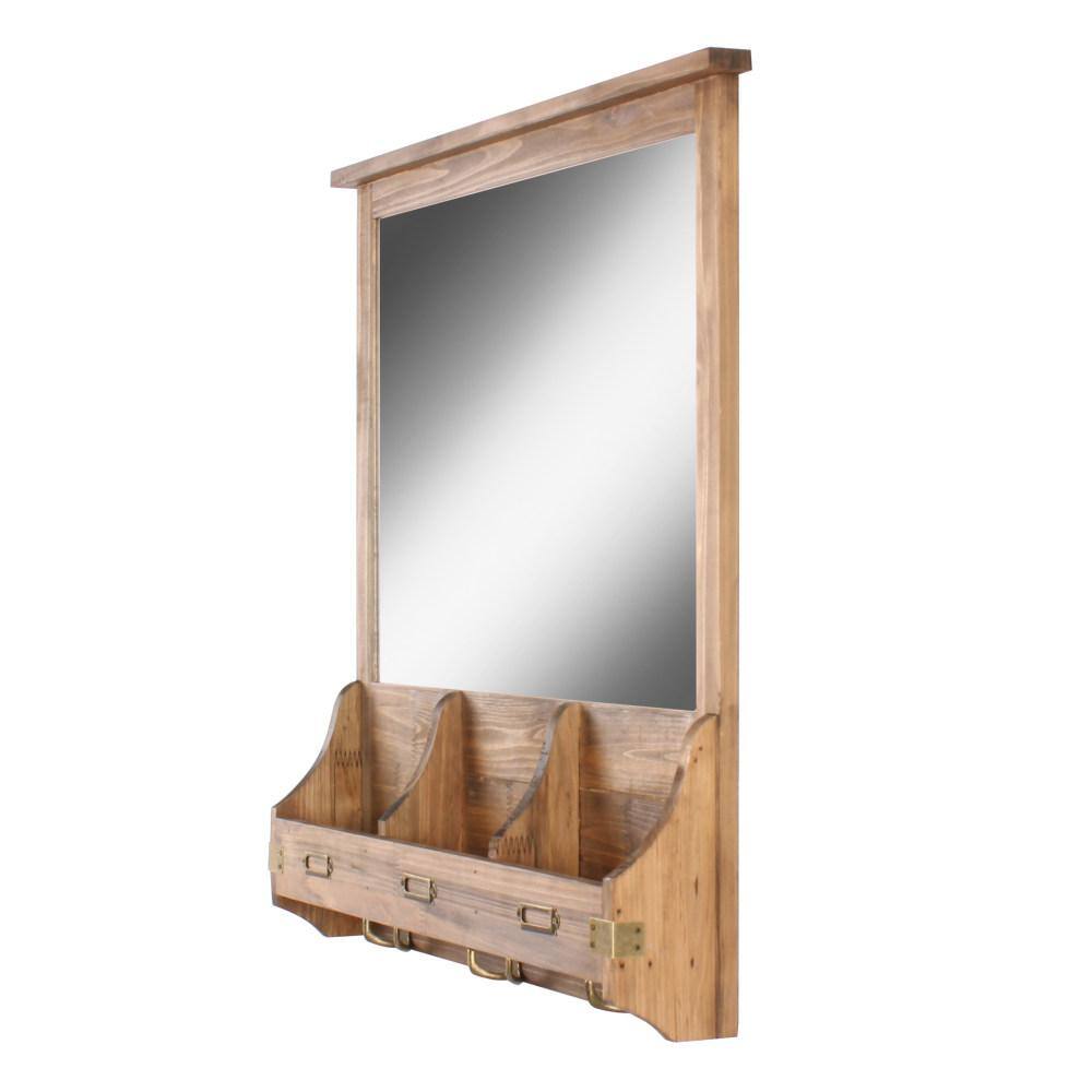 Stallard Rustic Brown Wood Wall Organizer with Mirror