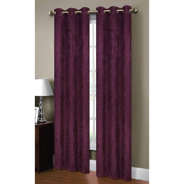 Bella Luna Semi-Opaque Calypso Embossed Textured 84 in. L Room Darkening Grommet Curtain Panel Pair, Plum (Set of 2)