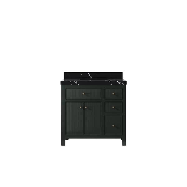 Willow Collections Sonoma 30 in. Single Sink Freestanding Dark Green Bath Vanity with Calacatta Black Quartz Top Unassembled