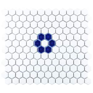 Metro Ion 1 in. Hex Sapphire Single Flower with Glossy White 10-1/4" x 11-7/8" Porcelain Mosaic Tile (8.6 sq. ft./Case)