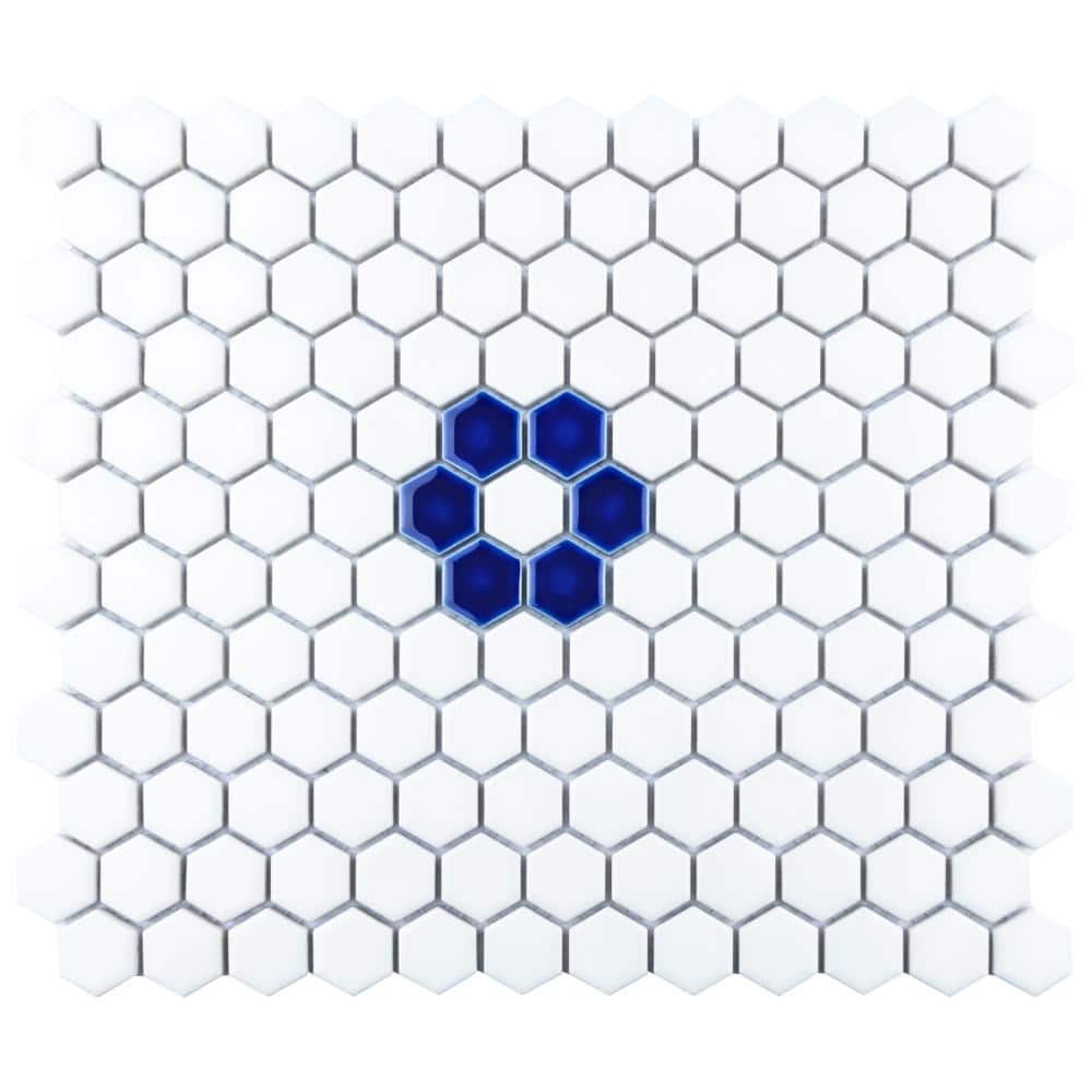 Merola Tile Metro Ion 1 in. Hex Sapphire Single Flower with Glossy