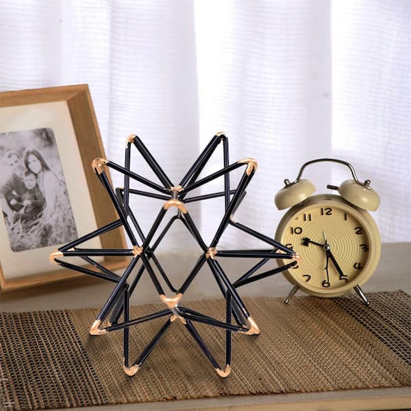 Benjara Star shaped Iron Wire Decor Intersecting with Accented Joints in Black and Gold
