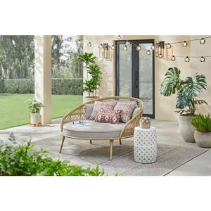 Sierra Creek Tan Resin Wicker Outdoor Patio Day Bed with CushionGuard Stone Gray Cushions
