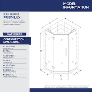 Prism Lux 36-5/16 in. x 36-5/16 in. x 72 in. Frameless Hinged Shower Enclosure in Matte Black
