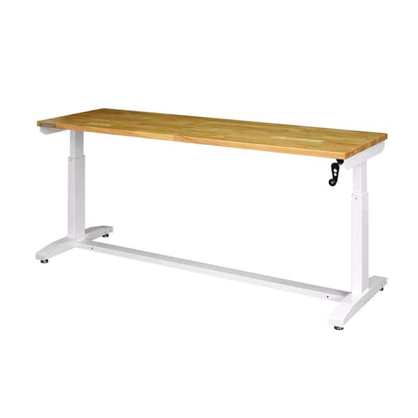 Husky - 72 in. W x 24 in. D Adjustable Height White Workbench with Solid Wood Top